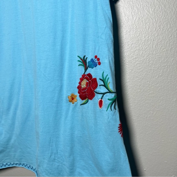 Johnny Was Women Tunic Top‎ Small Blue Embroidered Cotton Front Pocket Hippie - Picture 11 of 12